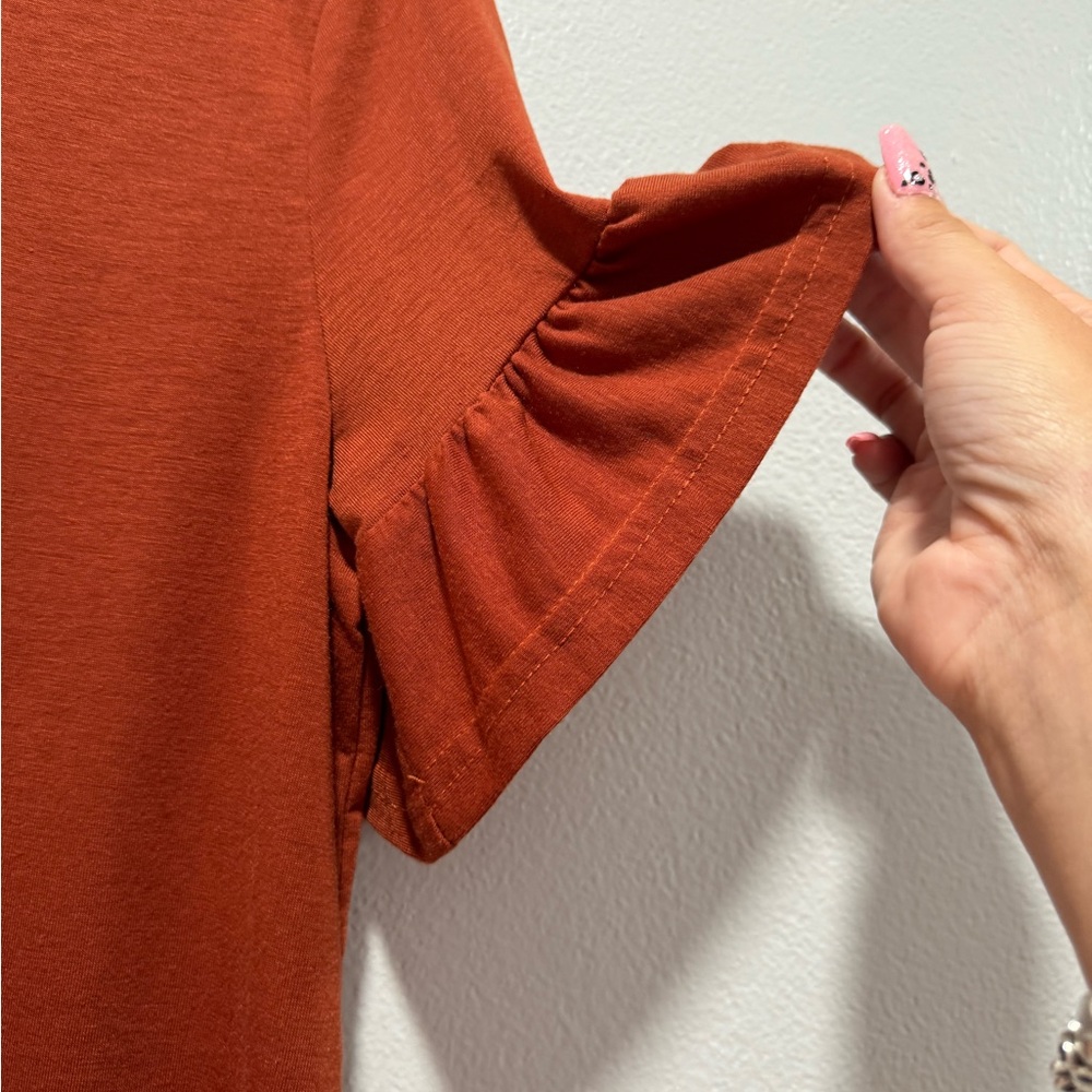 Rust Orange Ruffle Sleeve Top - Picture 2 of 3